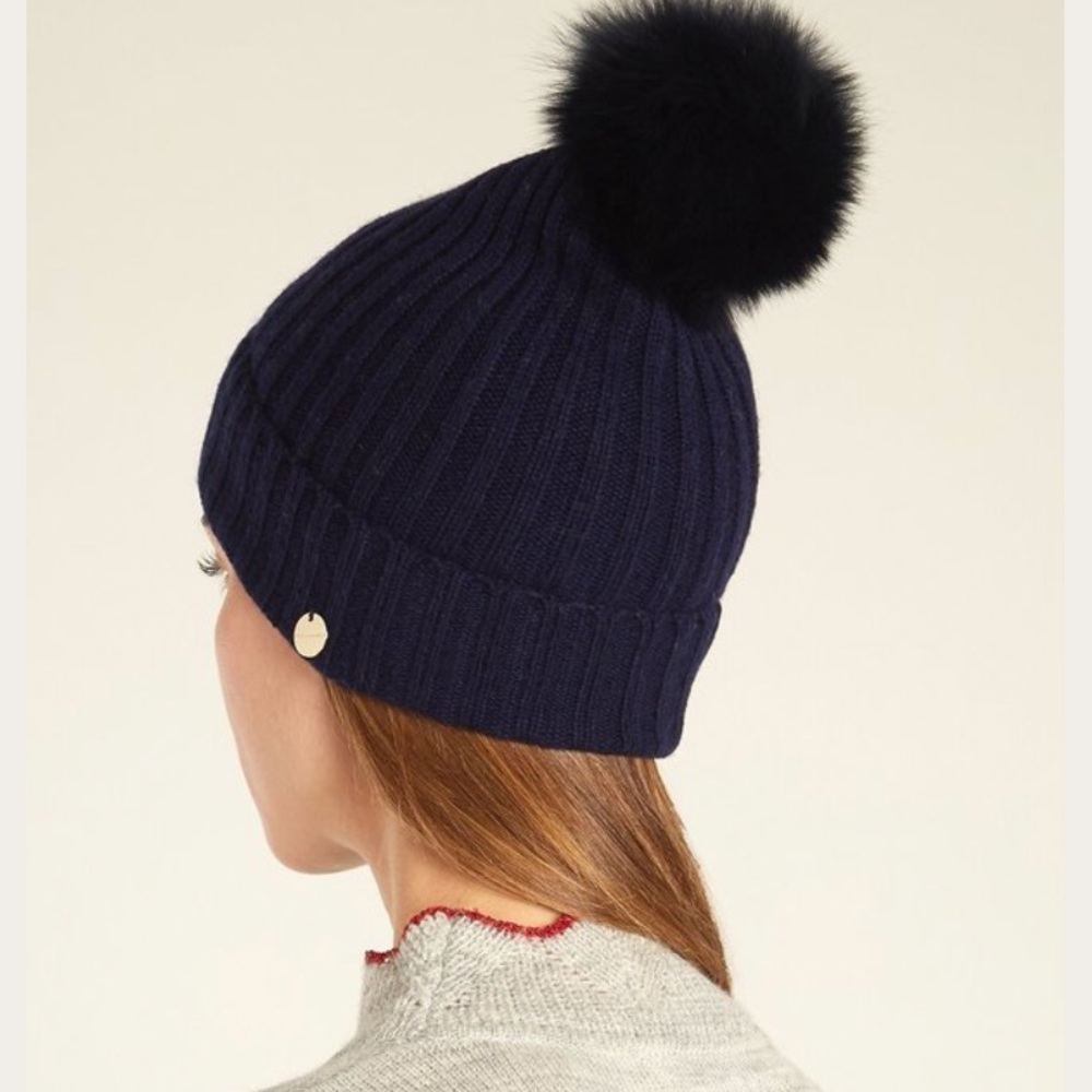 Yves Salomon Beanie with Fox Fur Pom